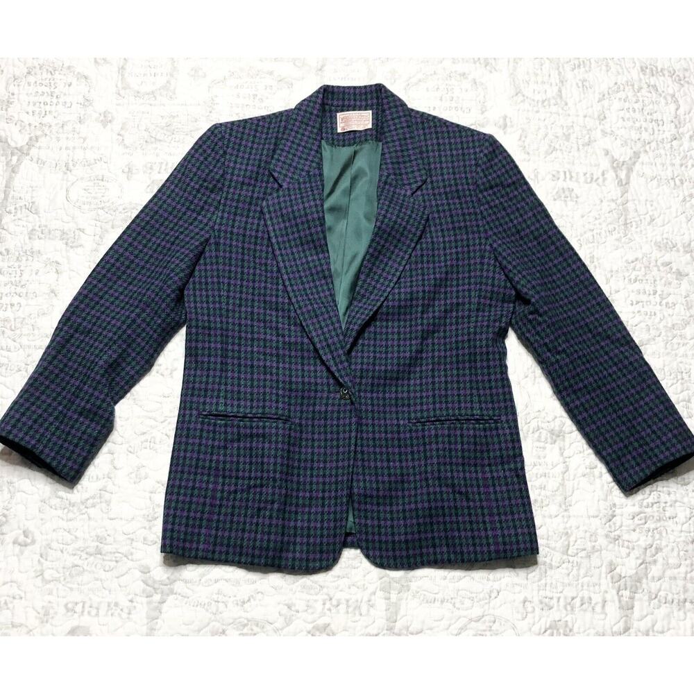 Pendleton Woolen Mills Plaid Green/Purple Checkered Wool Blazer 10 Petite